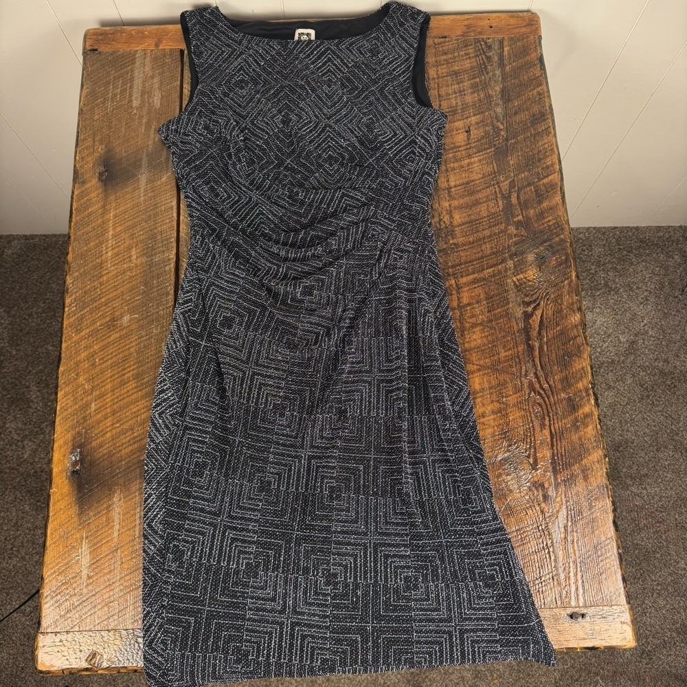 Anne Klein Black Metallic Geometric Sheath Dress Women’s Size 6